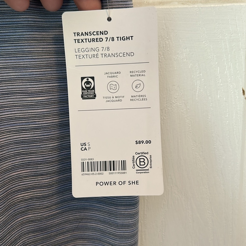 NWT Blue striped Athleta Transcend 7/8 Leggings - Picture 3 of 5